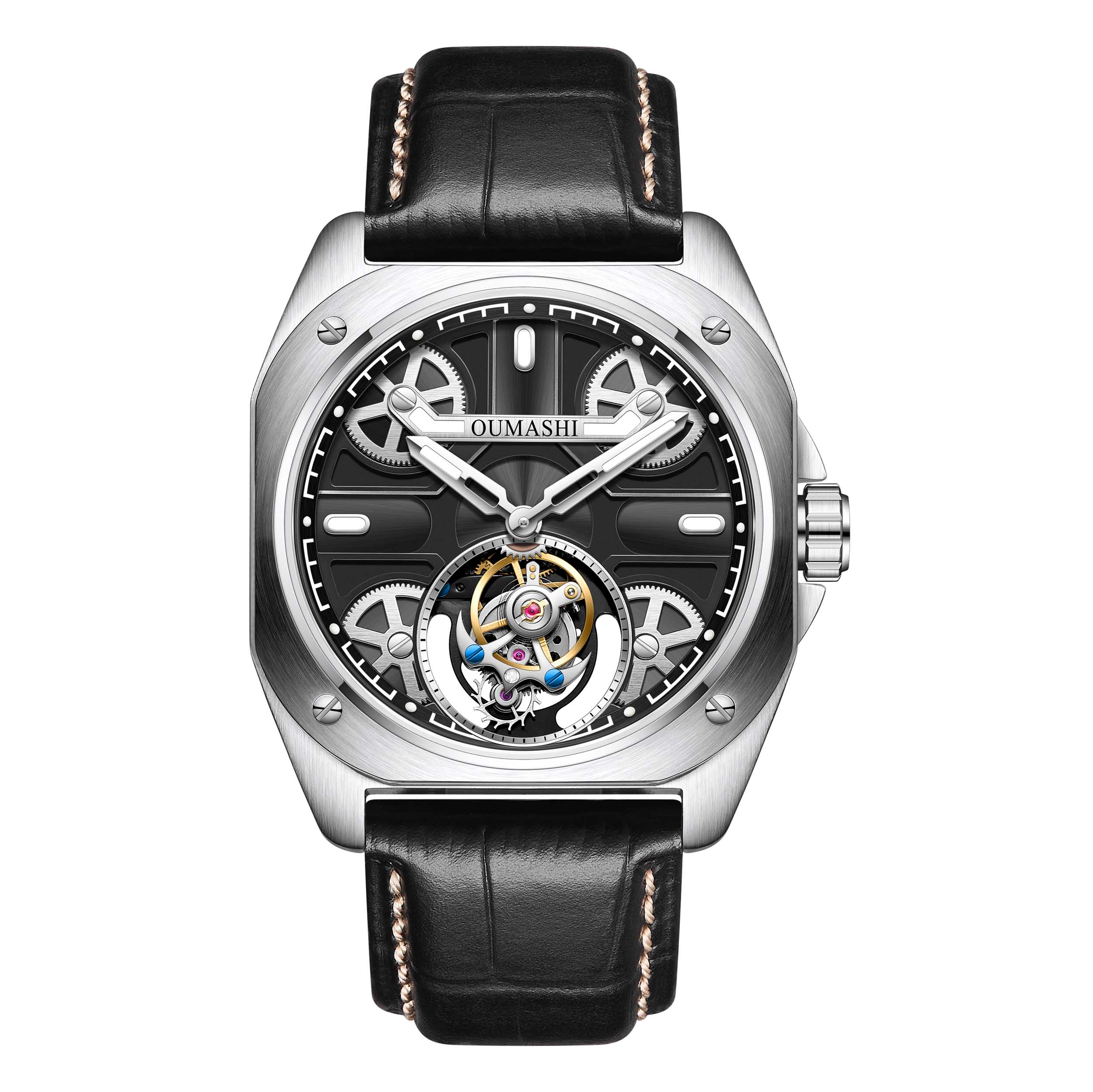 43mm diameter manual tourbillon movement made of sapphire, glass, stainless steel material