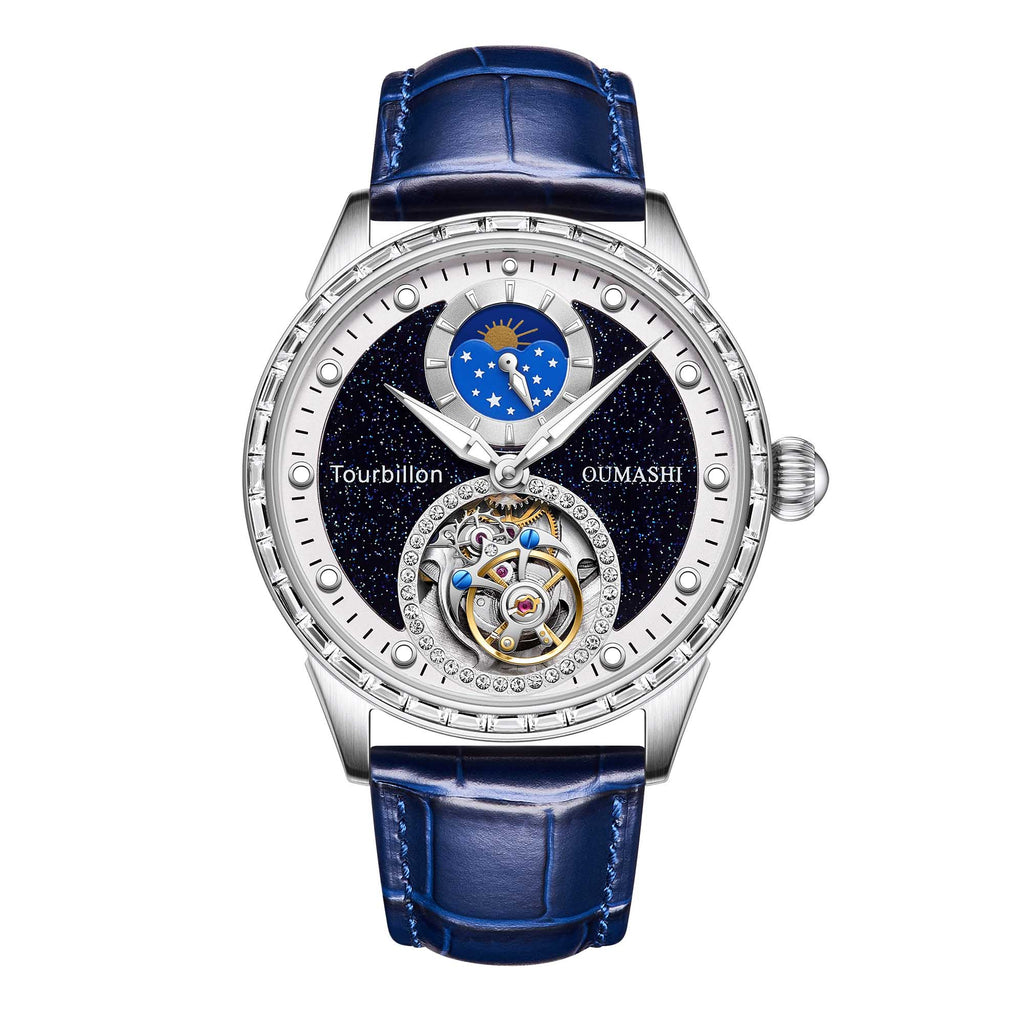 43mm diameter automatic tourbillon movement made of sapphire, glass, stainless steel material