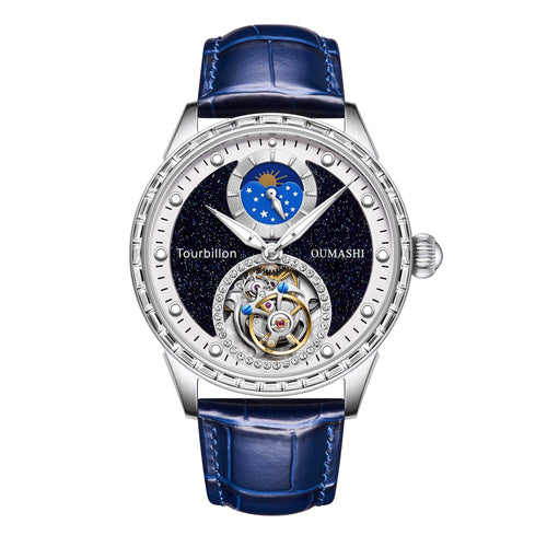 43mm diameter automatic tourbillon movement made of sapphire, glass, stainless steel material