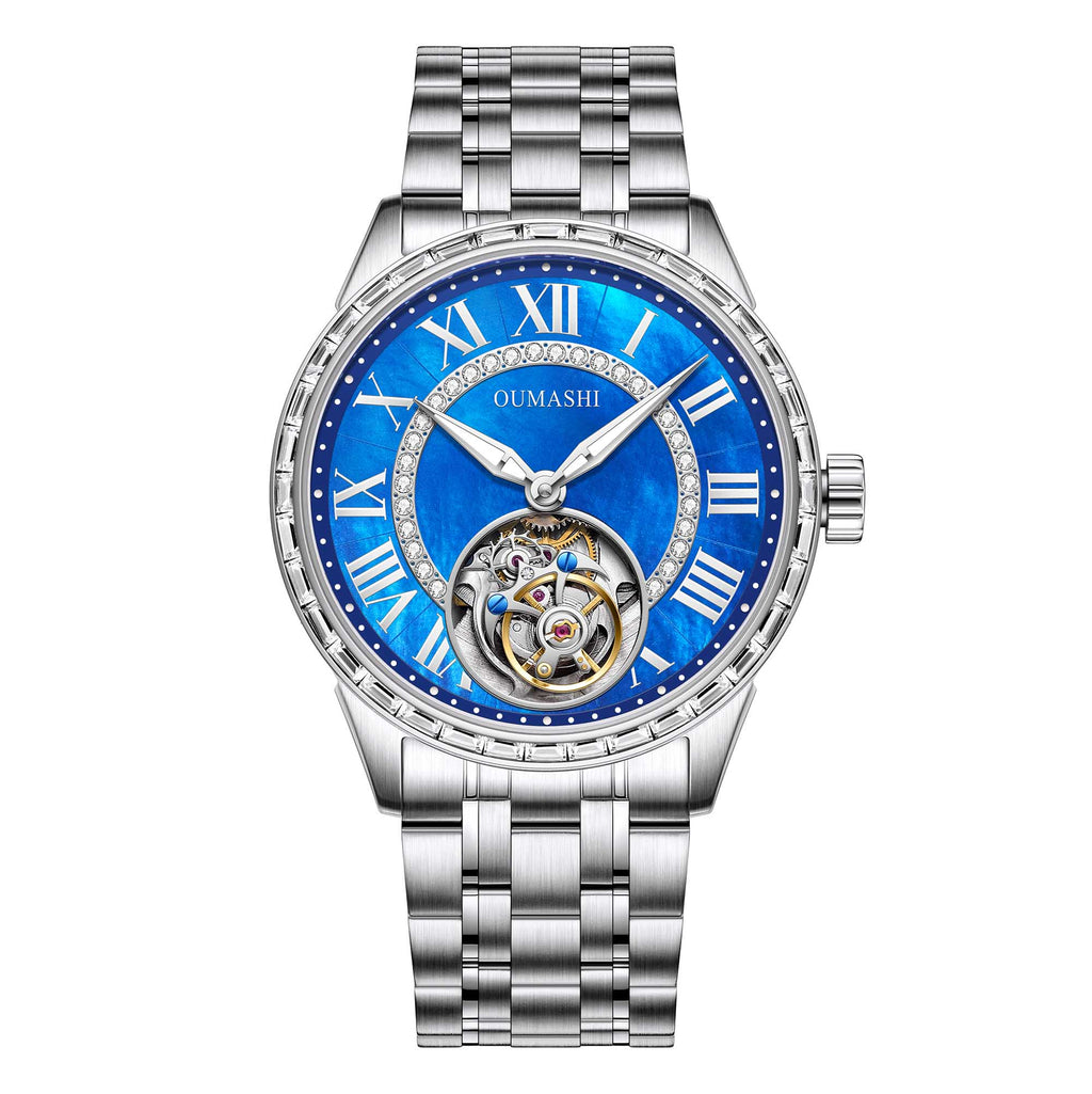43mm diameter automatic tourbillon movement made of sapphire, glass, stainless steel material