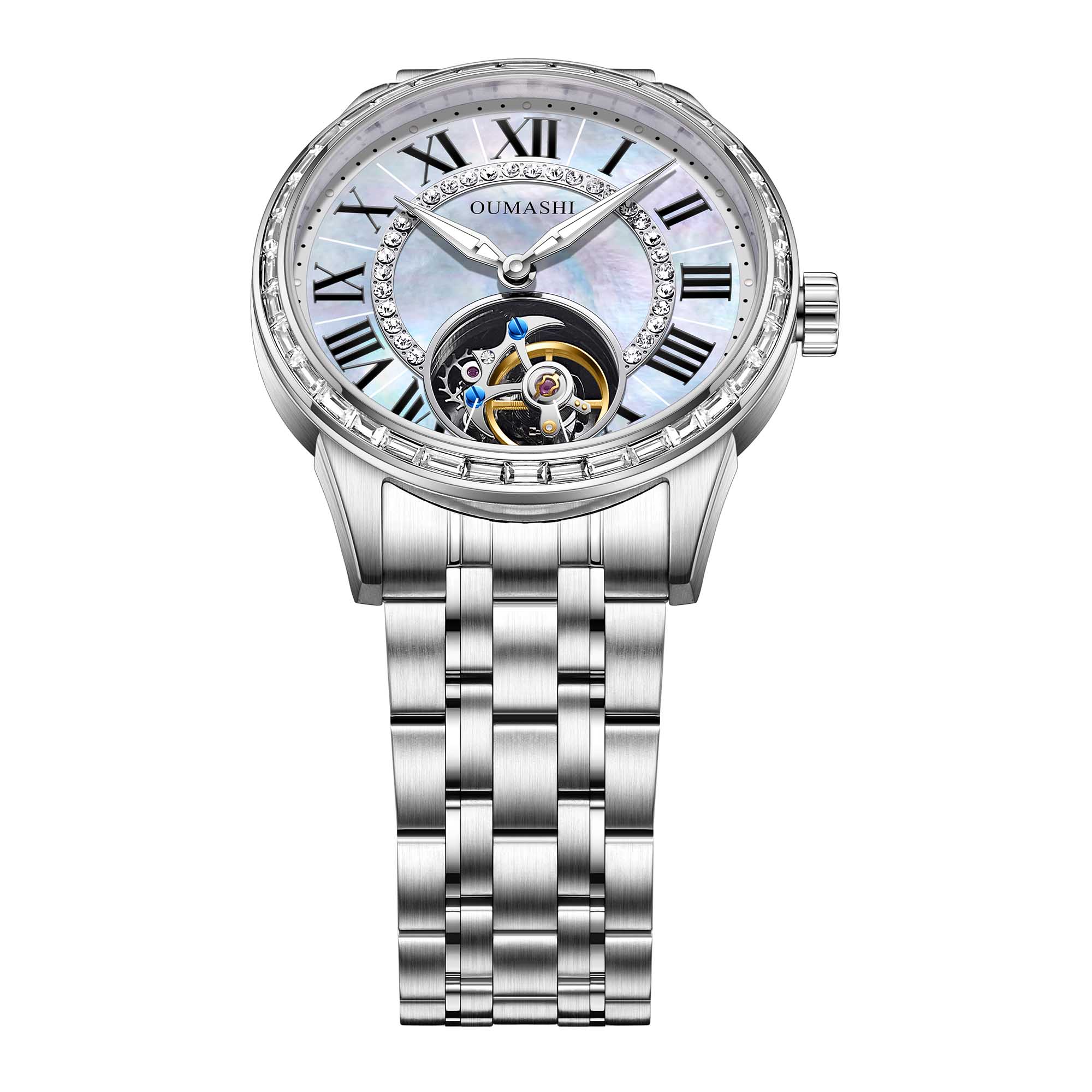 43mm diameter automatic tourbillon movement made of sapphire, glass, stainless steel material