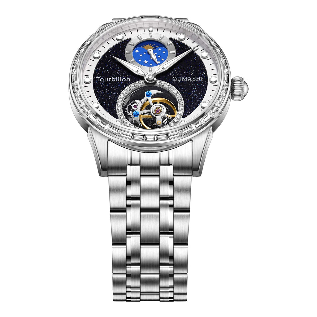 43mm diameter automatic tourbillon movement made of sapphire, glass, stainless steel material